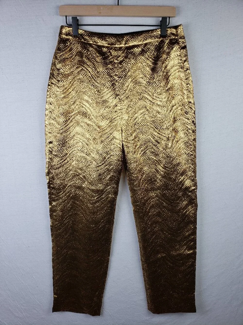 J CREW Collection High-Rise Cigarette Pant Metallic Gold Leaf Print Jacquard 8